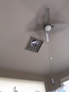 Exhaust fan in the upstairs ceiling.